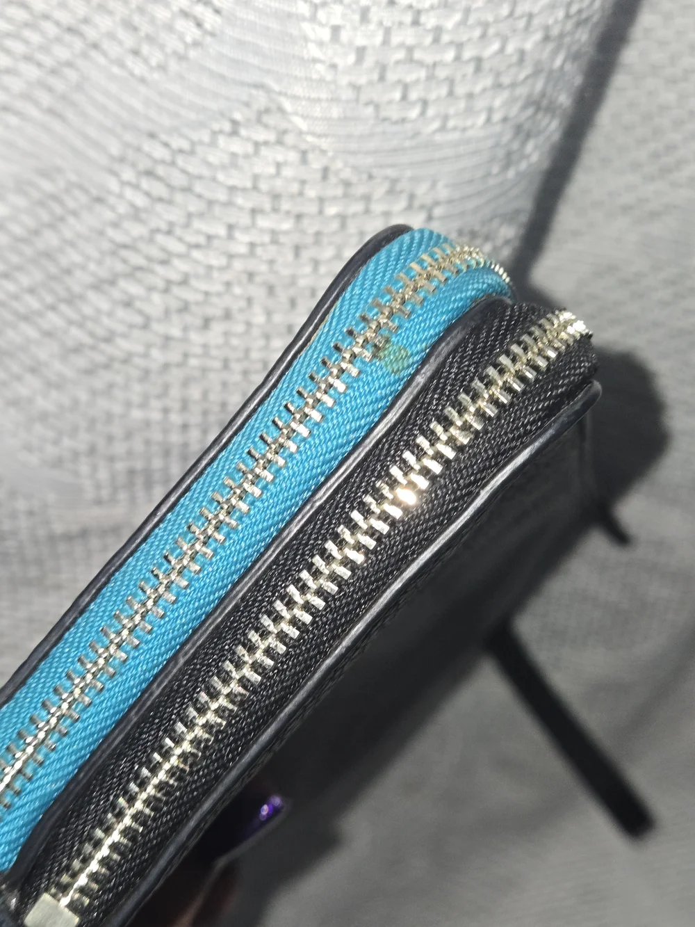 Coach Teal & Navy Large Leather Double Zip Wristlet